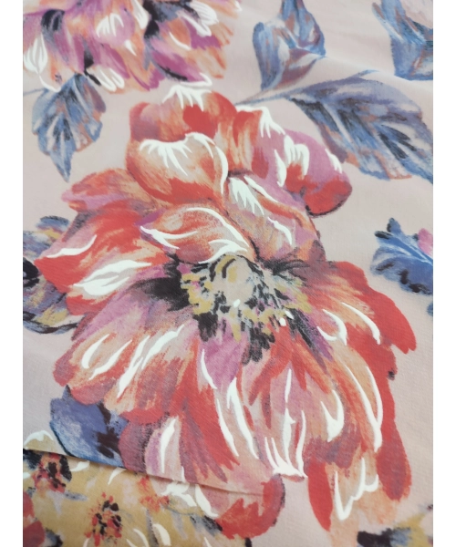 Przezroczysta tkanina szyfon na sukienki - pastelowe kwiaty piwonii